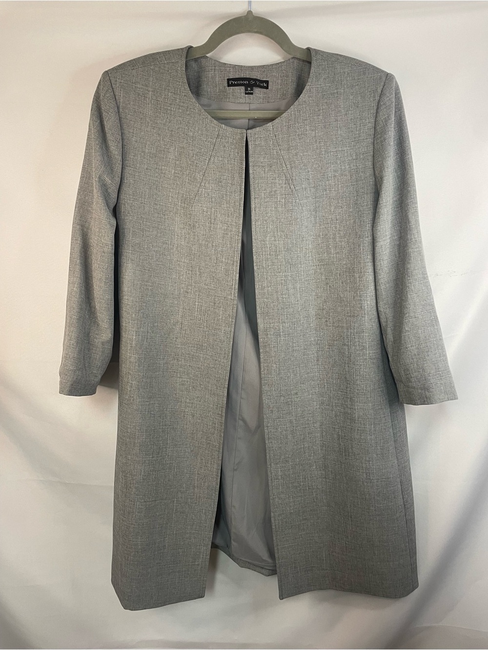 Preston & York gray heathered coat.  3/4 sleeves with a neck closure.
